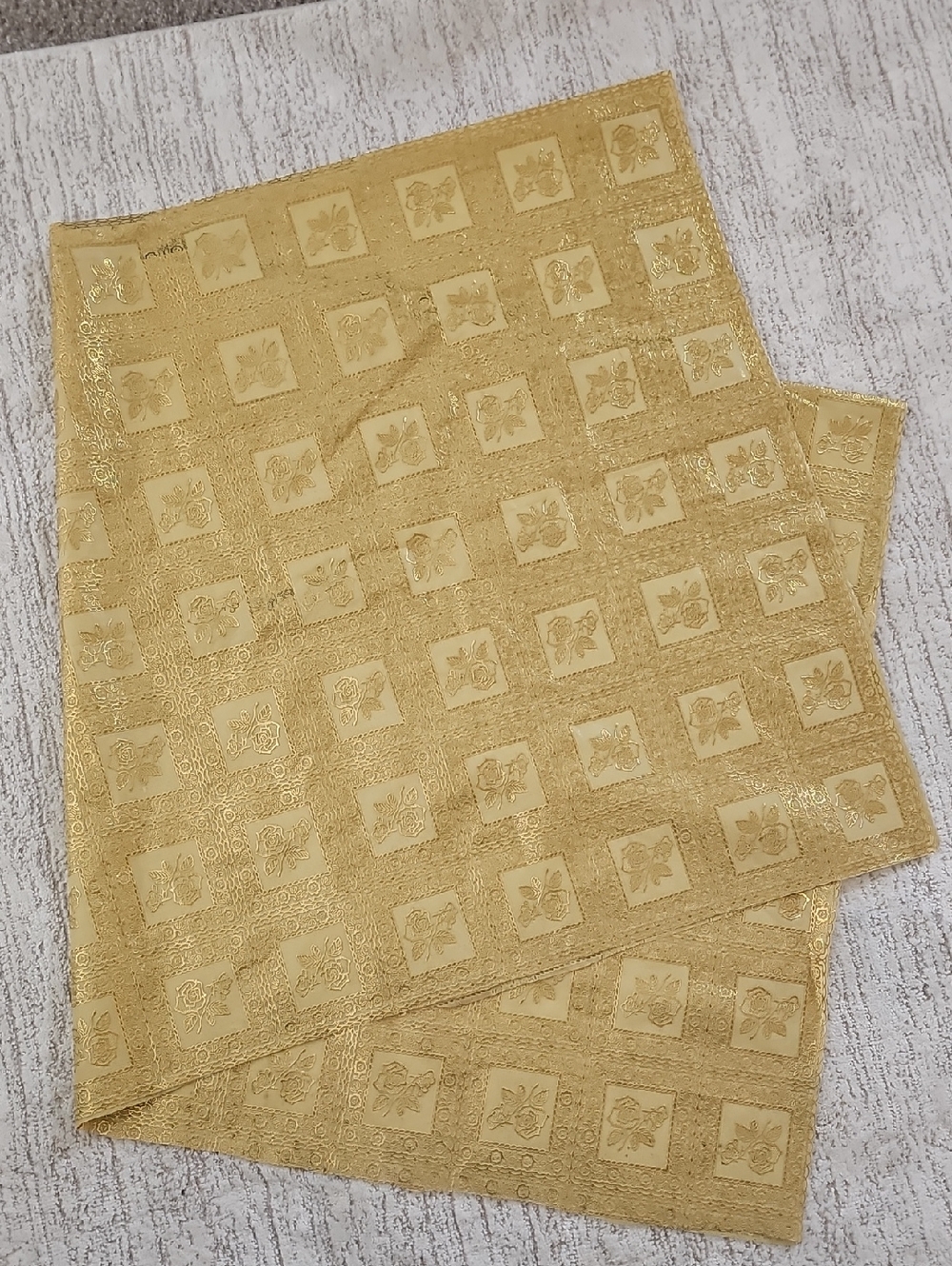 Vintage Gold Lace Vinyl Tablecloth 60x55